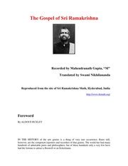 The life and teachings of sri ramakrishna have redirected the thoughts of the denationalized hindus to. The Gospel of Sri Ramakrishna : Free Download, Borrow, and ...
