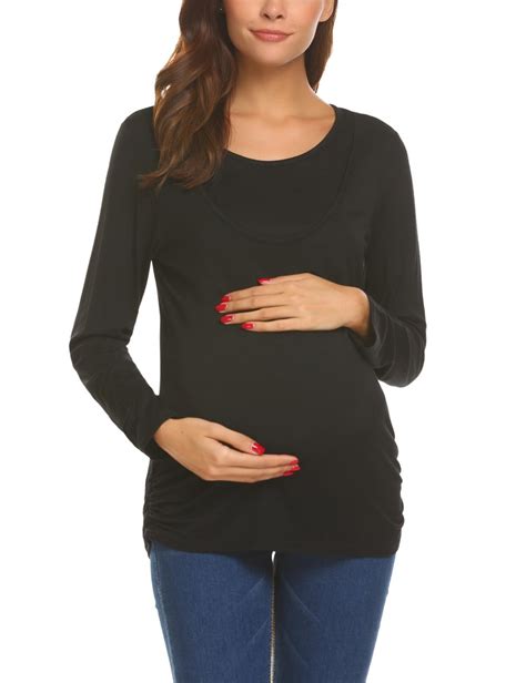 Maternity Double Round Neck Long Sleeve Nursing Breastfeeding T Shirt Top In 2020 Maternity