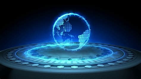 Futuristic animation energy blue globe. Process ...
