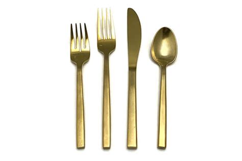 Keytlery 24 piece 18/10 stainless steel flatware set, service for 6 seletti color: Brushed Gold Flatware - Flatware Rental | FLEXX Productions