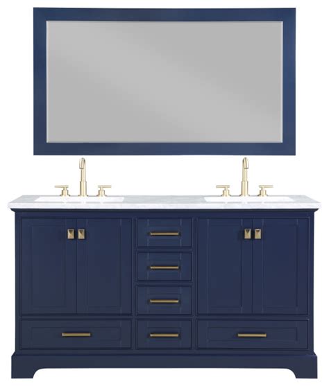 Stufurhome Brittany Dark Blue Bathroom Vanity With Mirror