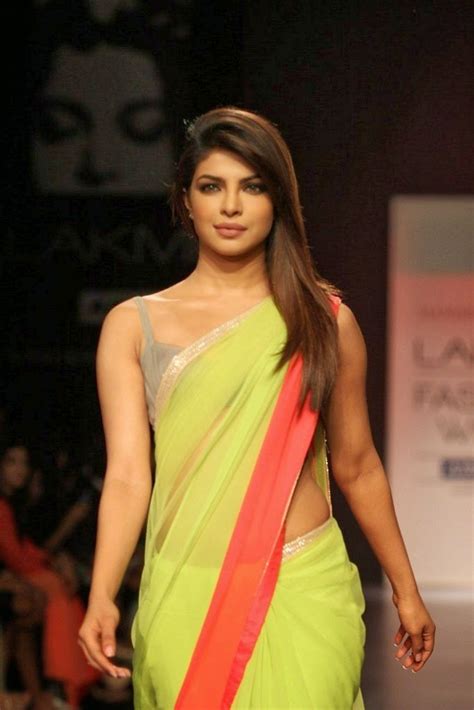 Priyanka Chopra In Saree And Backless Blouse On Ramp For Manish Malhotra Lakme Fashion Week A