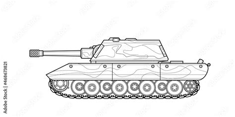 Adult Line Art Military Tank Coloring Page For Book And Drawing War