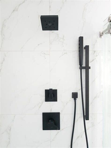Thanks to its dramatic nature, this hue is the perfect in the bath, matte black is becoming an increasingly common choice for faucets, shower heads, hardware and light fixtures as well. Design a Gorgeous Marble Shower (on a budget!) | Marble ...