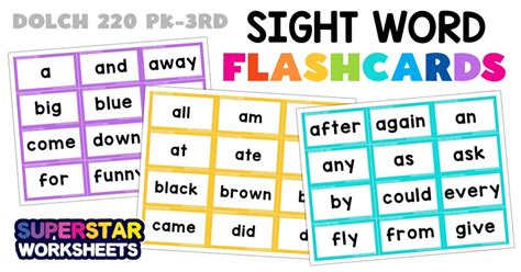 Sight Word Flashcards Superstar Worksheets