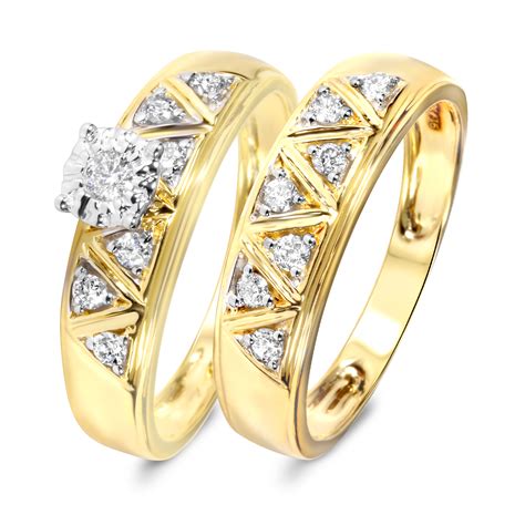14k two tone gold over 3 pcs engagement ring wedding band set diamond 3.00ct. 1/3 Carat Diamond Bridal Wedding Ring Set 14K Yellow Gold ...