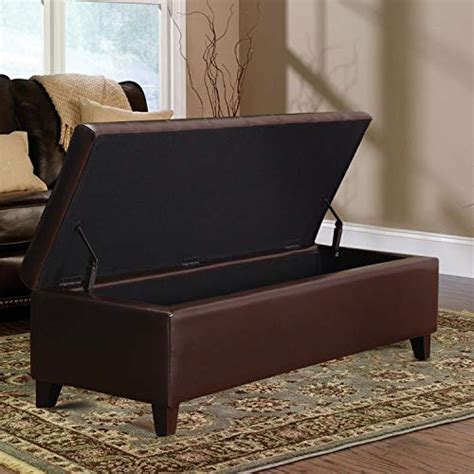 homebeez faux leather storage ottoman bench tufted rectangular footstool with wood legs brown