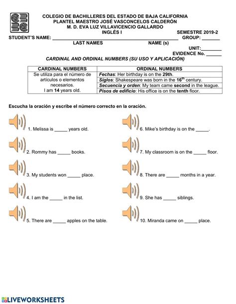 Cardinal And Ordinal Adjectives Worksheets For Grade 2 Pdf Harry