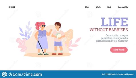 Website With Disabled Blind Girl And Healthy Boy Cartoon Vector