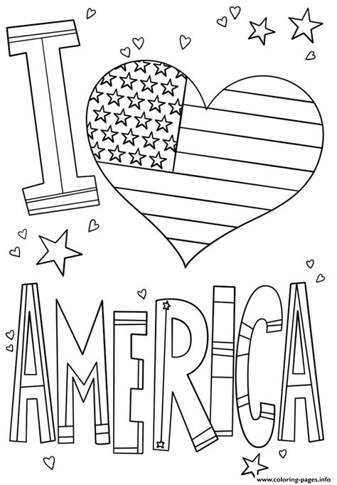 I Love America 4th July Coloring Page Printable