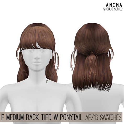 Female Medium Back Tied W Ponytail Hair For The Sims By Anima In With Images Sims