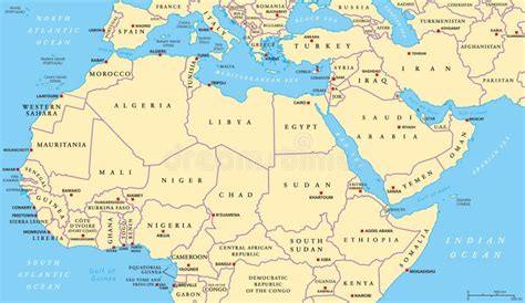 Carte Politique De Lafrique Du Nord Et Du Moyen Orient Illustration De