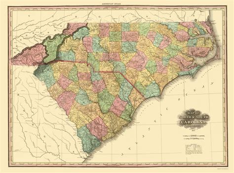 Road Map Of North Carolina And South Carolina 1851 Reference Map
