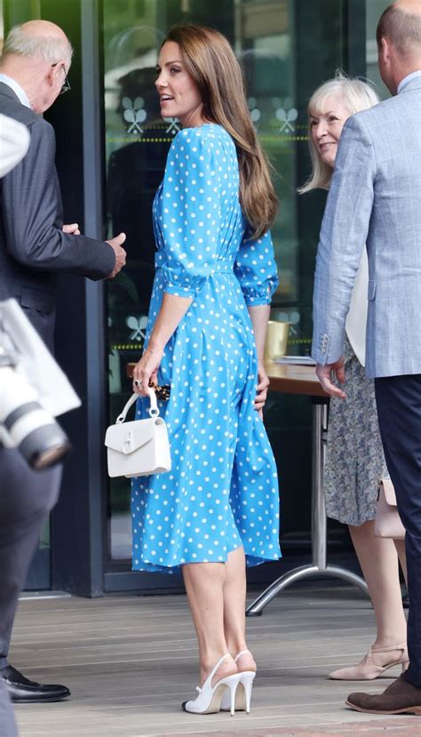 Kate Middleton Wears Blue Alessandra Rich Polka Dot Dress To Wimbledon