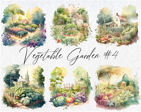 Cute Watercolor Vegetable Garden Scenes Volume 4 Commercial Etsy