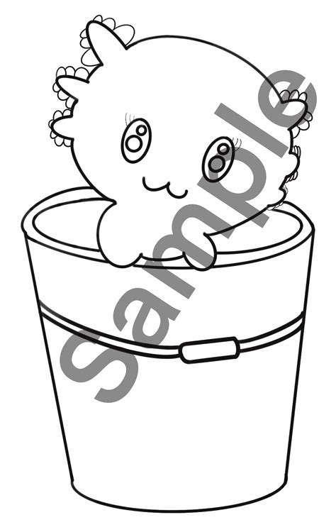 Minecraft Inspired Axolotl In A Bucket Coloring Page Digital Etsy