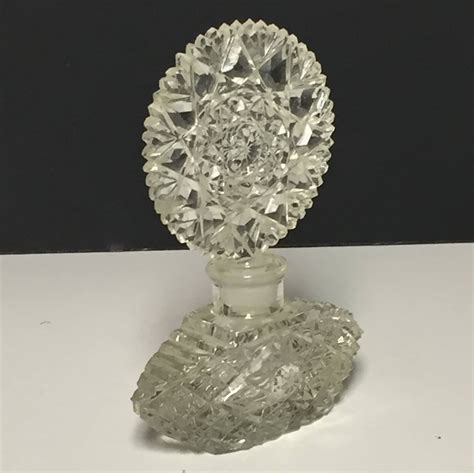 Vintage Pressed Glass Crystal Art Deco Perfume Bottle With Large