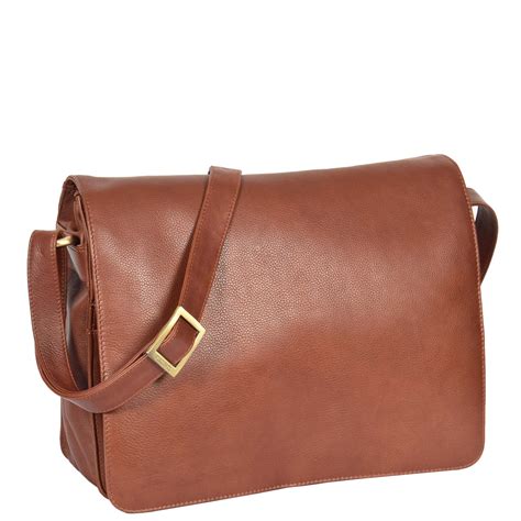 Womens Soft Leather Large Flap Over Bag Brown House Of Leather
