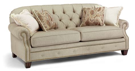 Flexsteel Champion Transitional Button Tufted Sofa With Rolled Arms And
