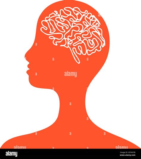 Female Human Silhouette With Line Brain On White Background Symbol Of