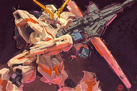 Unicorn Gundam Art Print Mobile Suit Anime Mecha Etsy
