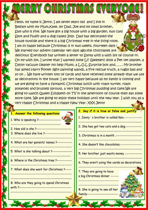 View Christmas Reading Comprehension Worksheets Png
