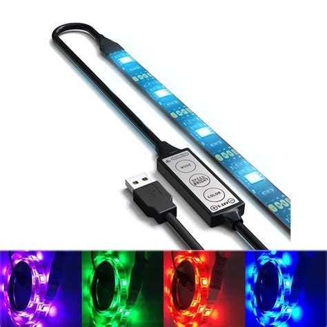 rgb 100cm usb led strip light dc5v tv background lighting waterproof cuttable with usb cable