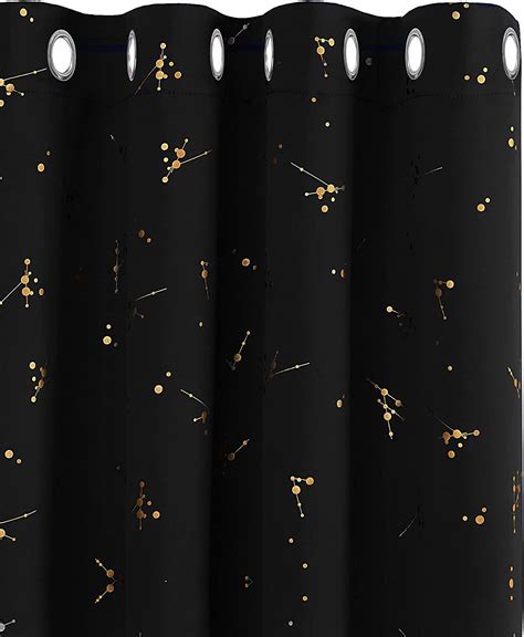 Deconovo Blackout Curtains Eyelet Curtains Gold Constellation Printed