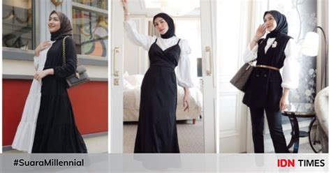 Ide Outfit Hijab Nuansa Hitam Putih Ala Melody Prima Elegan