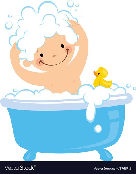 Cartoon Boy Having Bath Washing Hair Royalty Free Vector
