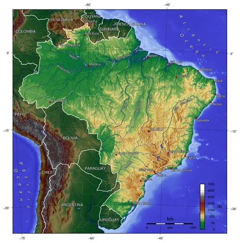 Brazil Elevation Map Elevation Map Of Brazil South America Americas