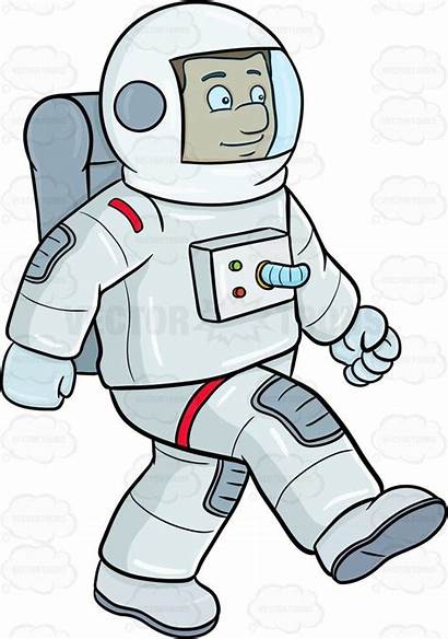 Astronaut Clipart Walking Cartoon Space Striding Male