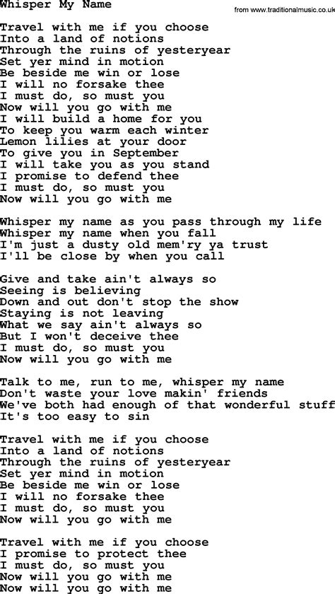 Whisper My Name By Gordon Lightfoot Lyrics