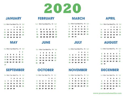 2020 blank and printable word calendar template. Download 2020 Calendar Free Templates