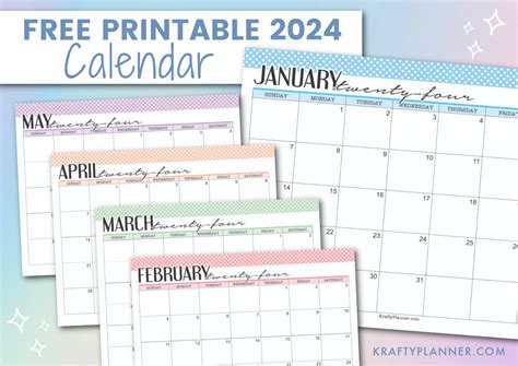 Free Printable 2024 Calendars Color — Krafty Planner
