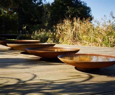 Corten Steel Water Bowl Water Feature Round Wood Of Mayfield Esi