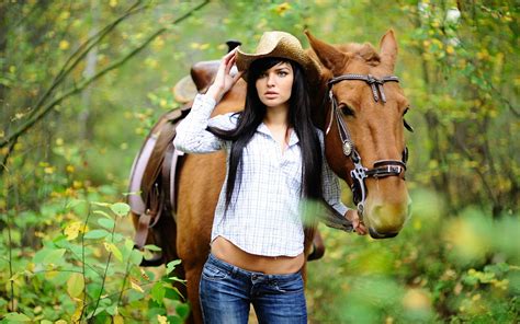 Woman In Brown Hat Walking With Brown Horse Hd Wallpaper Wallpaper Flare