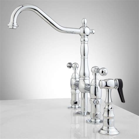 Touchless kitchen faucets with motionsense™ feature touchless activation, allowing you to easily turn water on and off with the wave. Rohl 3 Leg Bridge Country Kitchen Faucet With Sidespray