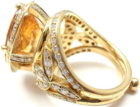 Temple St Clair Diamond Imperial Topaz Pave Halo Vine Yellow Gold Ring