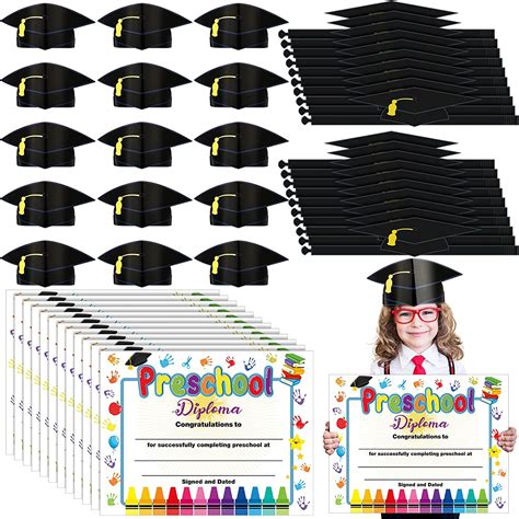36 Pcs Paper Graduation Caps For Kids Set With 36 Pcs Preschool
