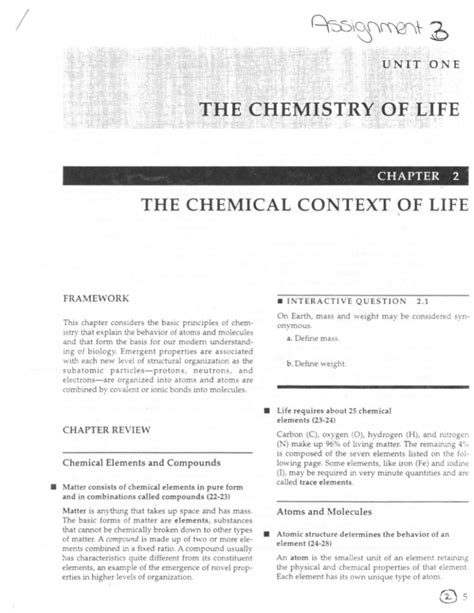 Ap Biology Summer Assignment Part 3 The Chemistry Of Life Packet