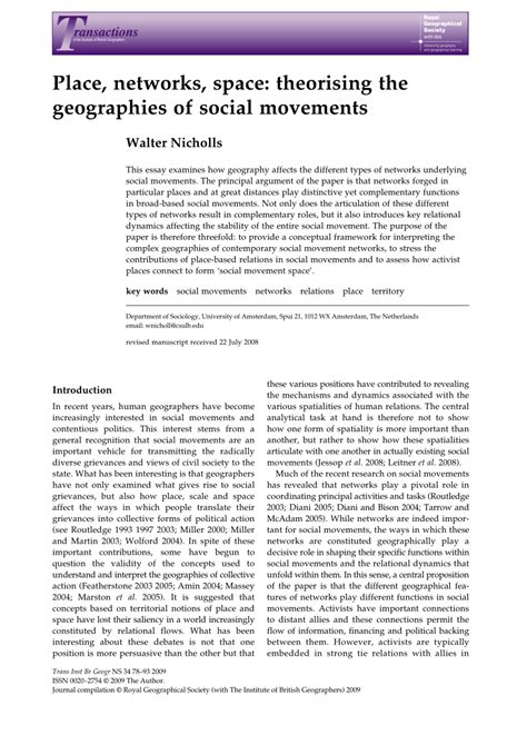 Pdf Place Networks Space Theorising The Geographies Of Social