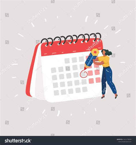 Cartoon Vector Illustration Of Woman Check Calendar Have Plan On Memo