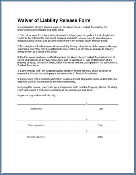 Editable Liability Waiver Form Template Free Addictionary General