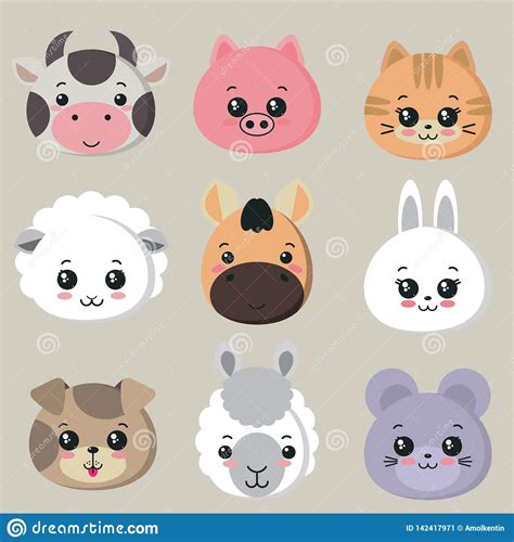 Vector Collection Of Cute Animal Faces Big Icon Set For