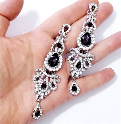 Purple Chandelier Earrings Rhinestone Austrian Crystal Jewelry