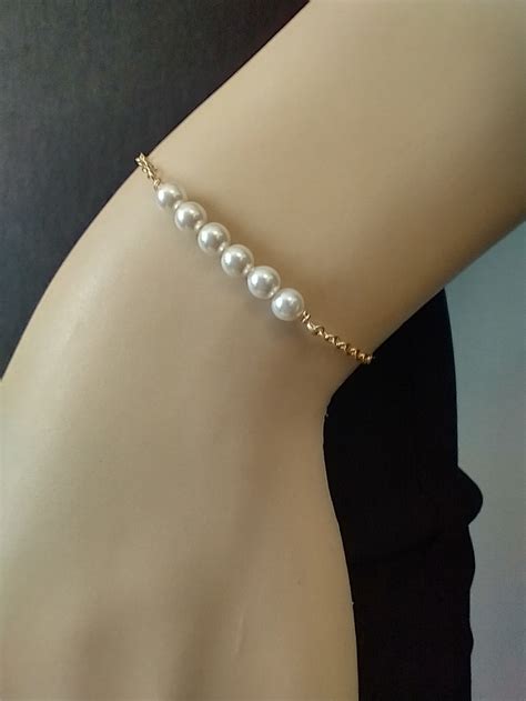 Gold Pearl Bracelet 14k Gold Filled Dainty Petite Pearls Gold Etsy