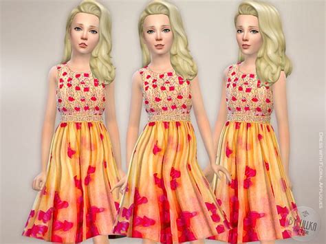 Childs Dress With Floral Appliques By Lillka Sims 4 Children