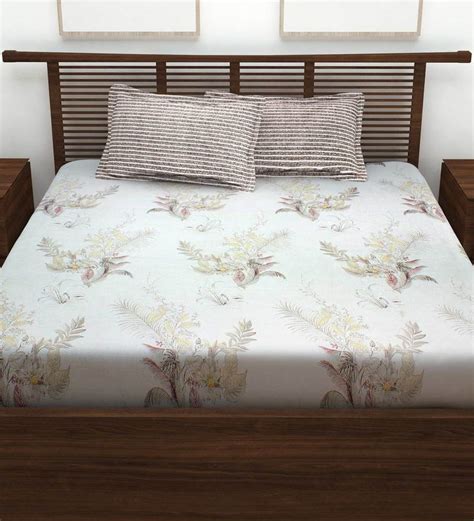 Buy Metro Gold 100 Cotton 186tc King Size Bedsheet With 2 Pillow