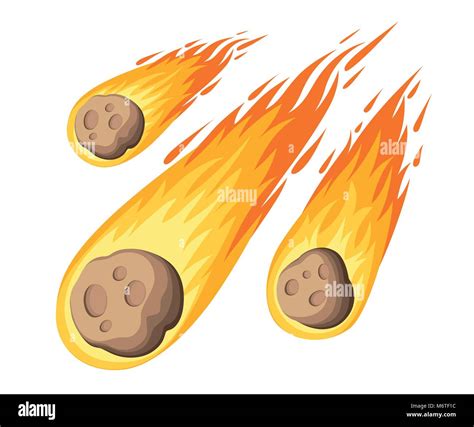 Flame Meteorite Meteor Rain Fall On Planet In Cartoon Style Cataclysm